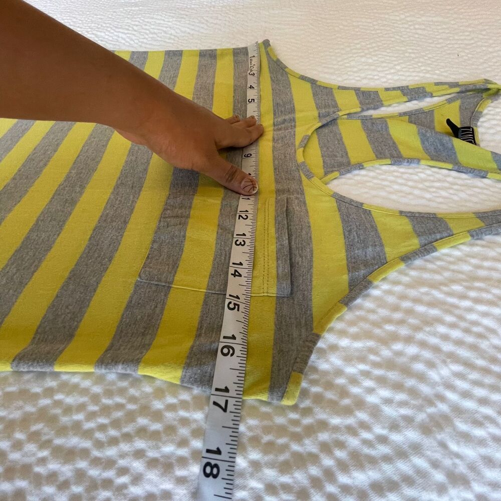 Zine Womens M Yellow Grey Striped Pocket Racerback Tank Top Casual Shirt - Picture 6 of 7